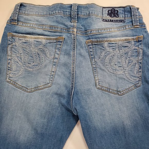 Rock and Republic Jeans Mens 34x32 Blue Denim Slim Straight Stretch Faded Grunge - Picture 9 of 16